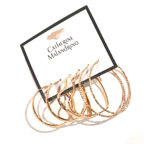 Catherine Malandrino Gold tone Different Shape Earrings Set of 3 Women's Jewelry - Picture 1 of 10